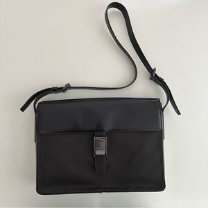 Prada Vintage Nylon & Leather Satchel – 11.5”x8.5”, adjustable strap, authentic.
